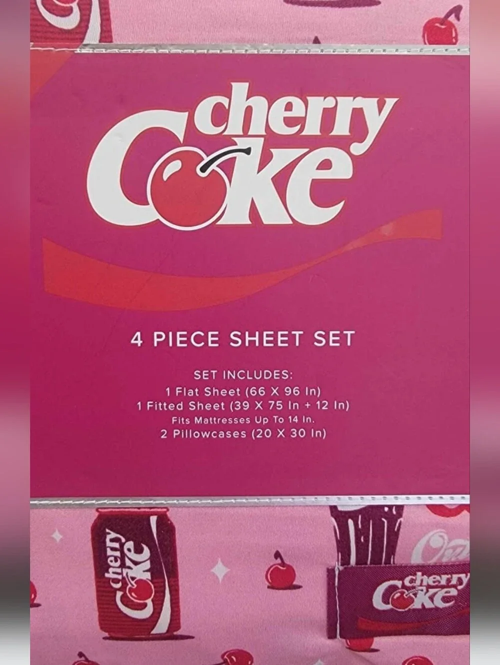 Cherry Coke Twin Pink 4-Piece Sheet Set